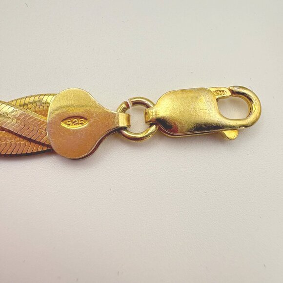 Sterling Silver Two Tone Flattened Twist Herringbone Bracelet Size 7'' Length - Picture 8 of 10